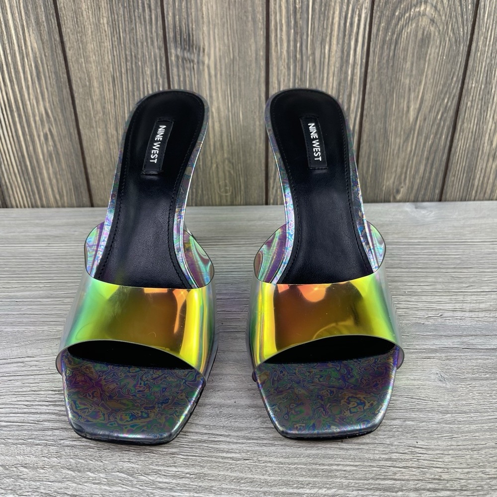Nine West Holographic Clear Heel Mule Sandals Square Toe Rainbow Women's Size:10 - Picture 9 of 16